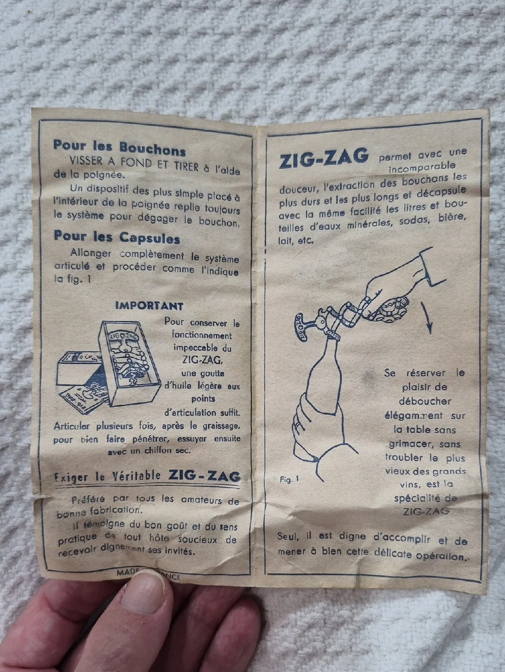 ZIG-ZAG Vintage Mechanical Corkscrew Tire-Bouchon In Box With Instructions